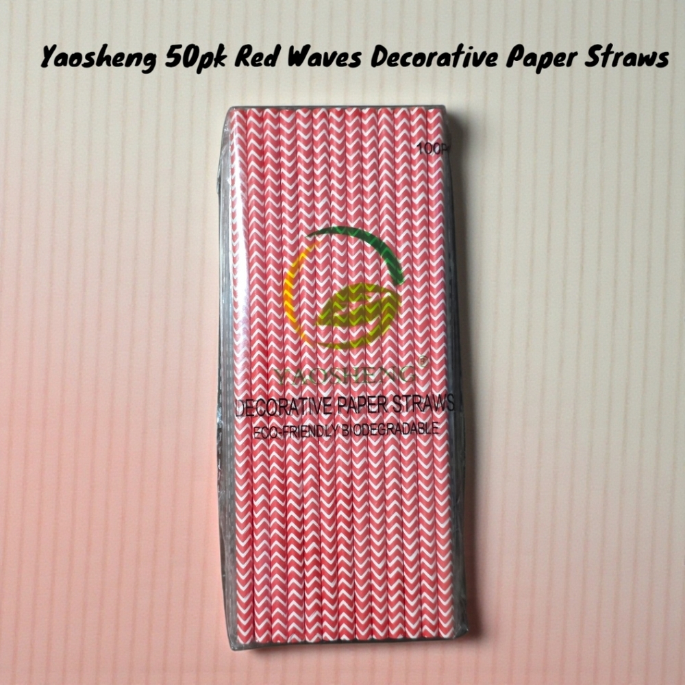 YAOSHENG Decorative Paper Straws Red Waves 100ct